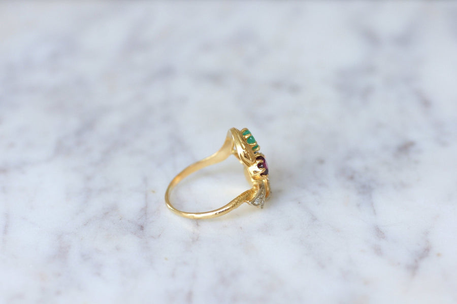 Snakes and Clover Ring, Sapphire, Emerald, Garnet - Penelope Gallery