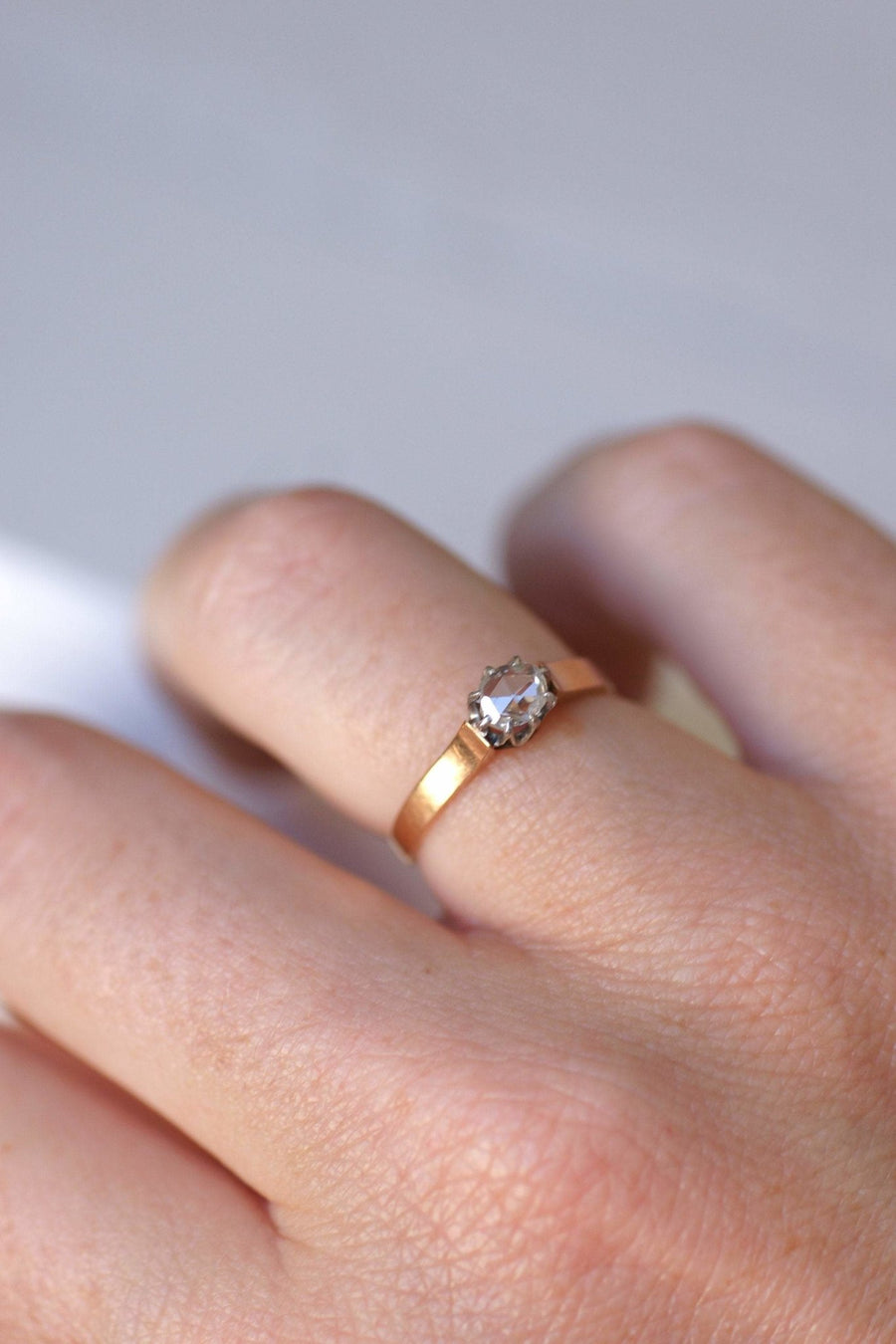 Antique rose gold and diamond solitaire ring - Penelope Gallery