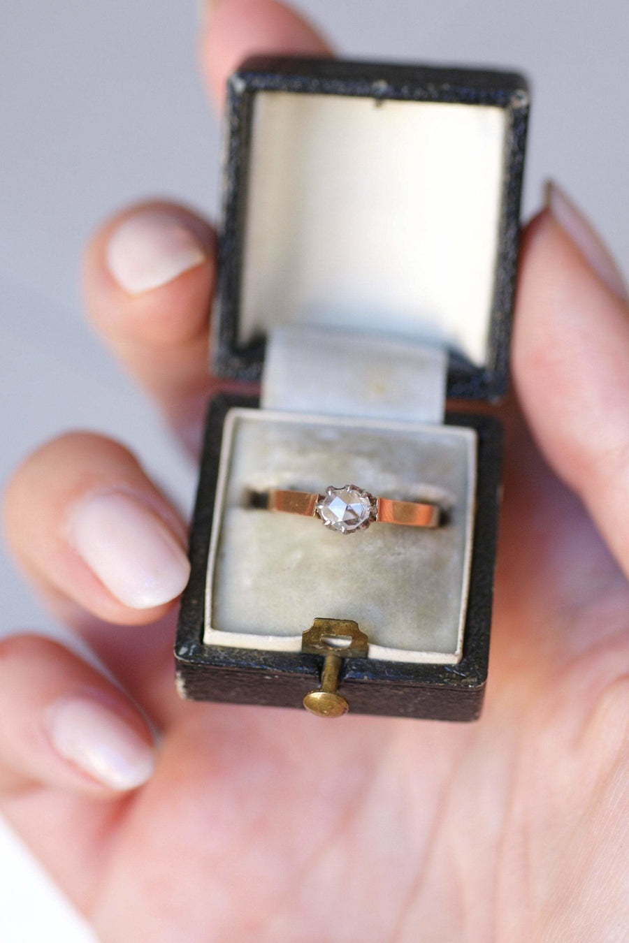 Antique rose gold and diamond solitaire ring - Penelope Gallery