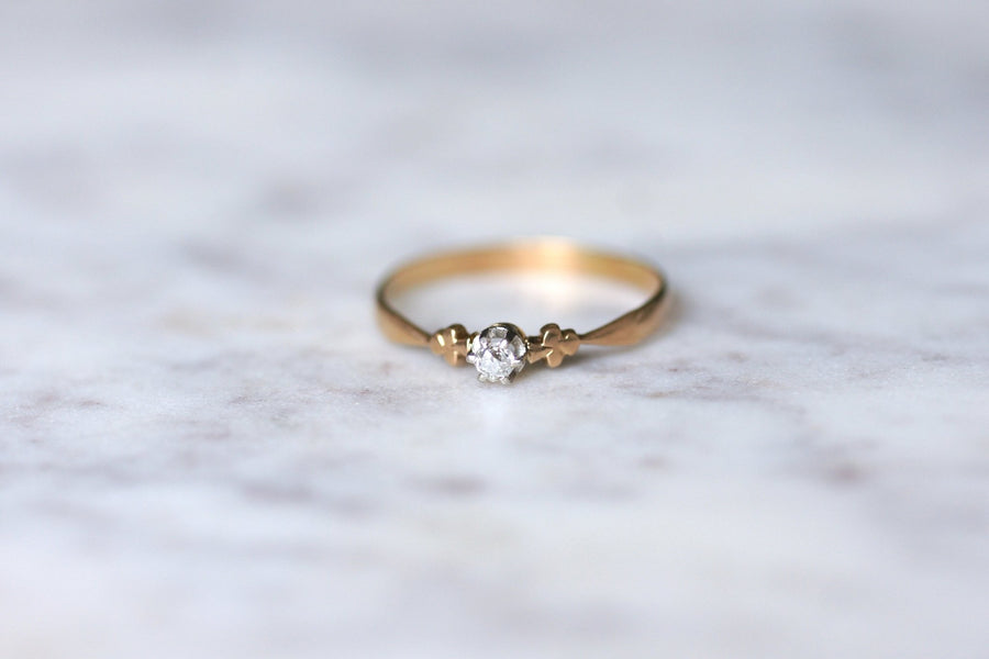 Solitaire pink gold, platinum and diamond ring - Galerie Pénélope