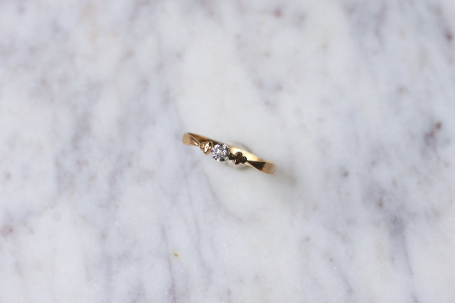 Solitaire pink gold, platinum and diamond ring - Galerie Pénélope
