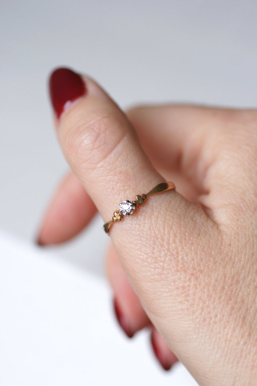 Solitaire pink gold, platinum and diamond ring - Galerie Pénélope