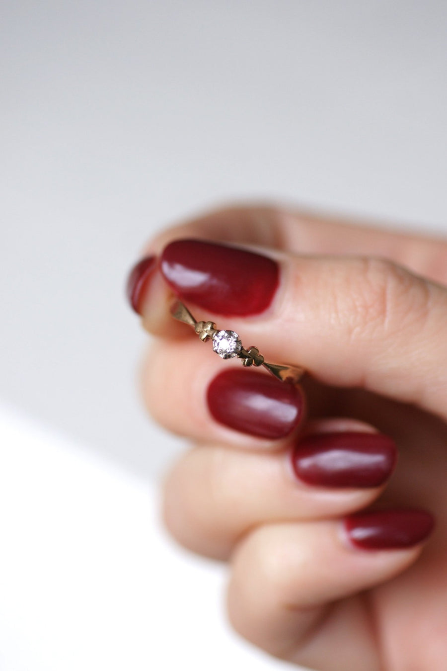 Solitaire pink gold, platinum and diamond ring - Galerie Pénélope