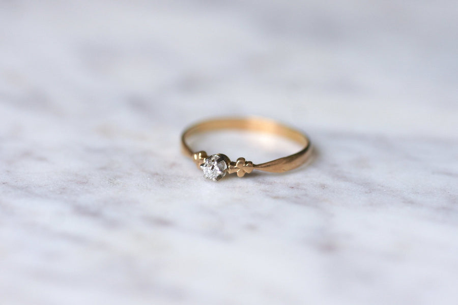 Solitaire pink gold, platinum and diamond ring - Galerie Pénélope