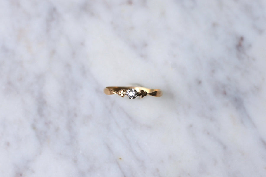 Solitaire pink gold, platinum and diamond ring - Galerie Pénélope