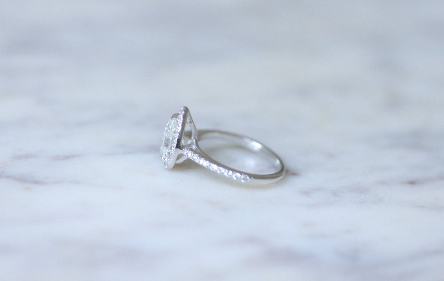 1.14 Carat Pear Halo Diamond Solitaire Ring - Galerie Pénélope