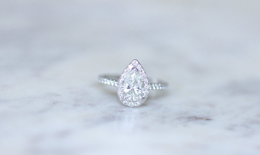 1.14 Carat Pear Halo Diamond Solitaire Ring - Galerie Pénélope