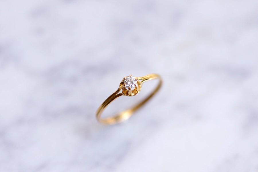 Vintage solitaire yellow gold and diamond ring - Galerie Pénélope
