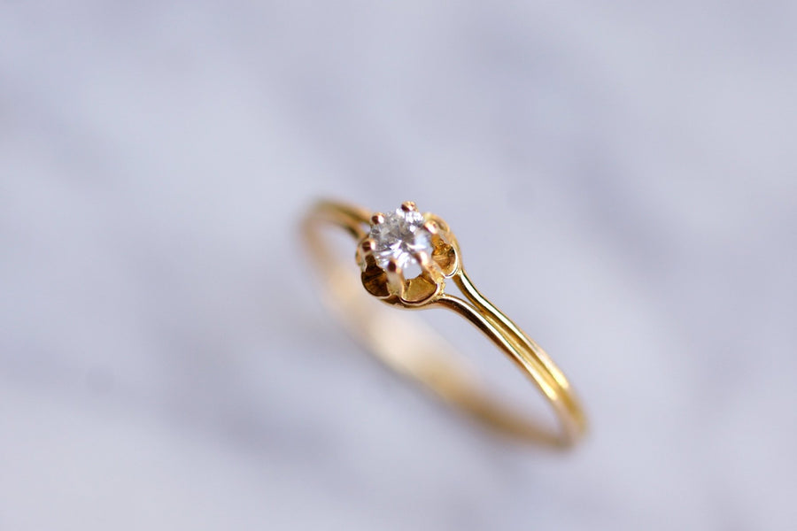 Vintage solitaire yellow gold and diamond ring - Galerie Pénélope