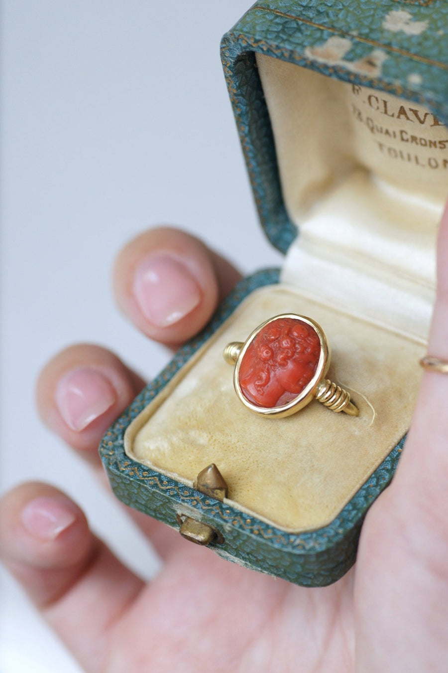 Antique style cameo coral ring - Penelope Gallery