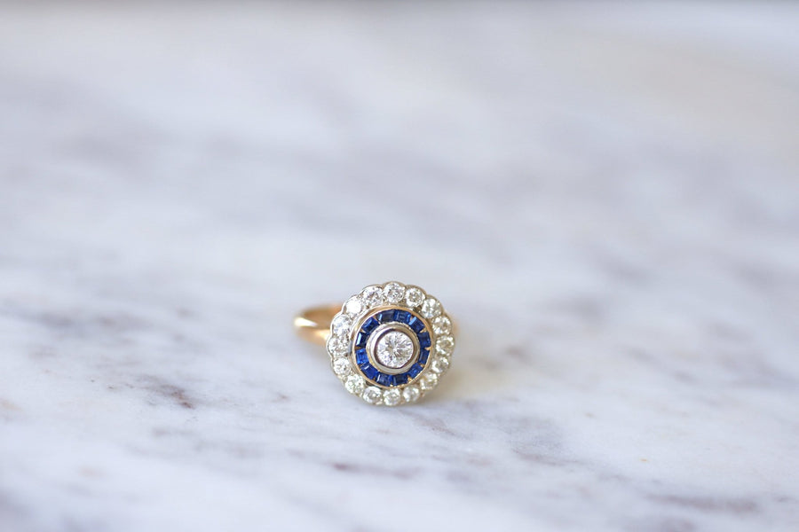 Art Deco style ring with diamonds and sapphires - Penelope Gallery