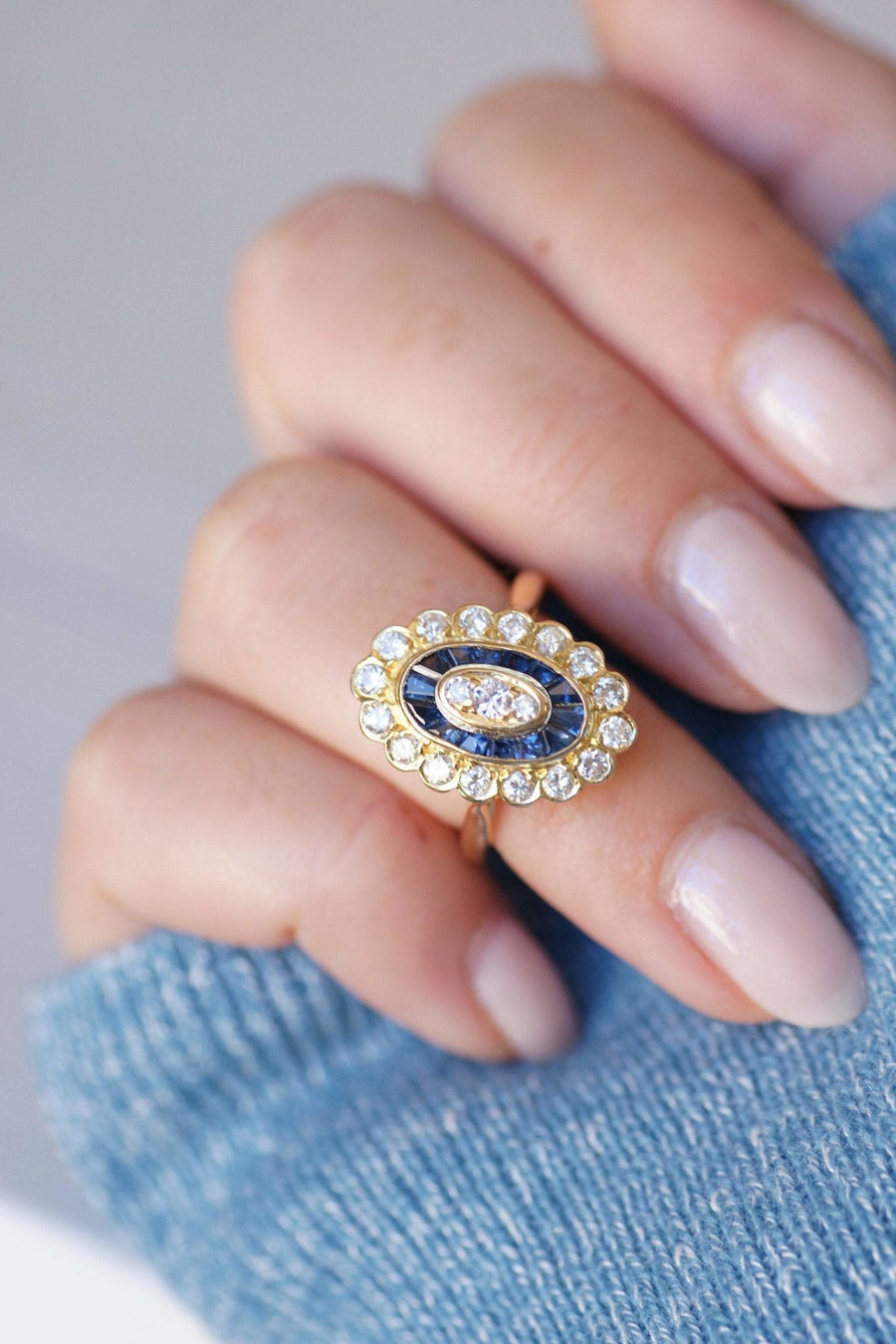 Sapphire & Diamond Art Deco Ring - Penelope Gallery