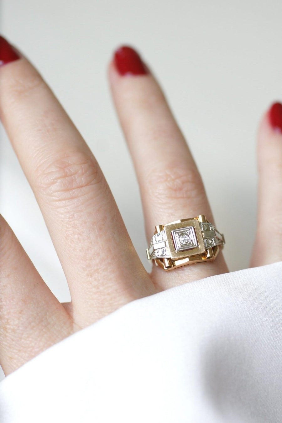 Bague Tank Art Deco deux ors et diamant