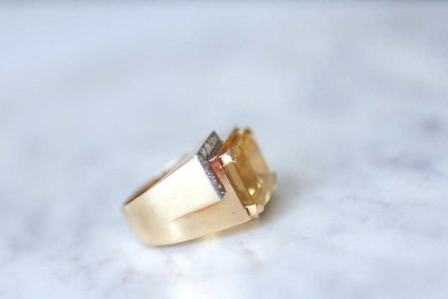 Tank citrine & diamonds on pink gold ring - Galerie Pénélope