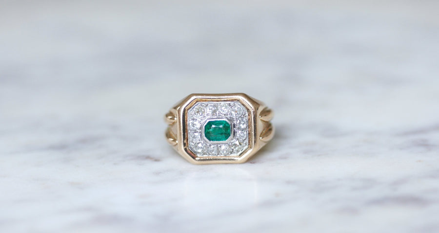 Colombian emerald and diamond Tank ring - Galerie Pénélope