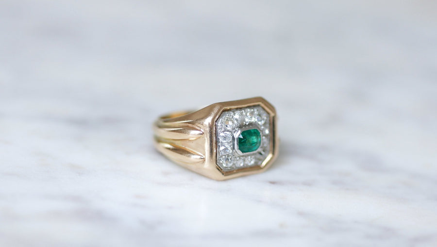 Colombian emerald and diamond Tank ring - Galerie Pénélope