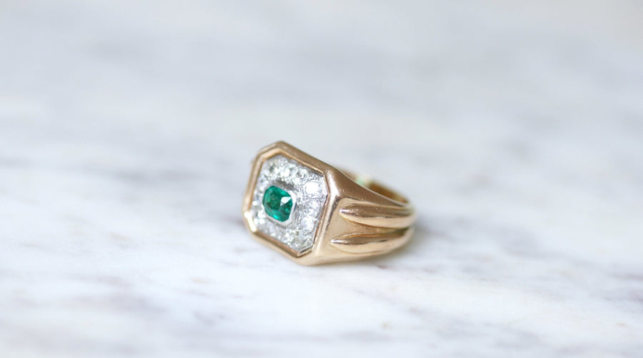 Colombian emerald and diamond Tank ring - Galerie Pénélope