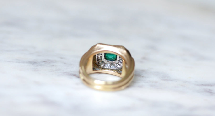 Colombian emerald and diamond Tank ring - Galerie Pénélope