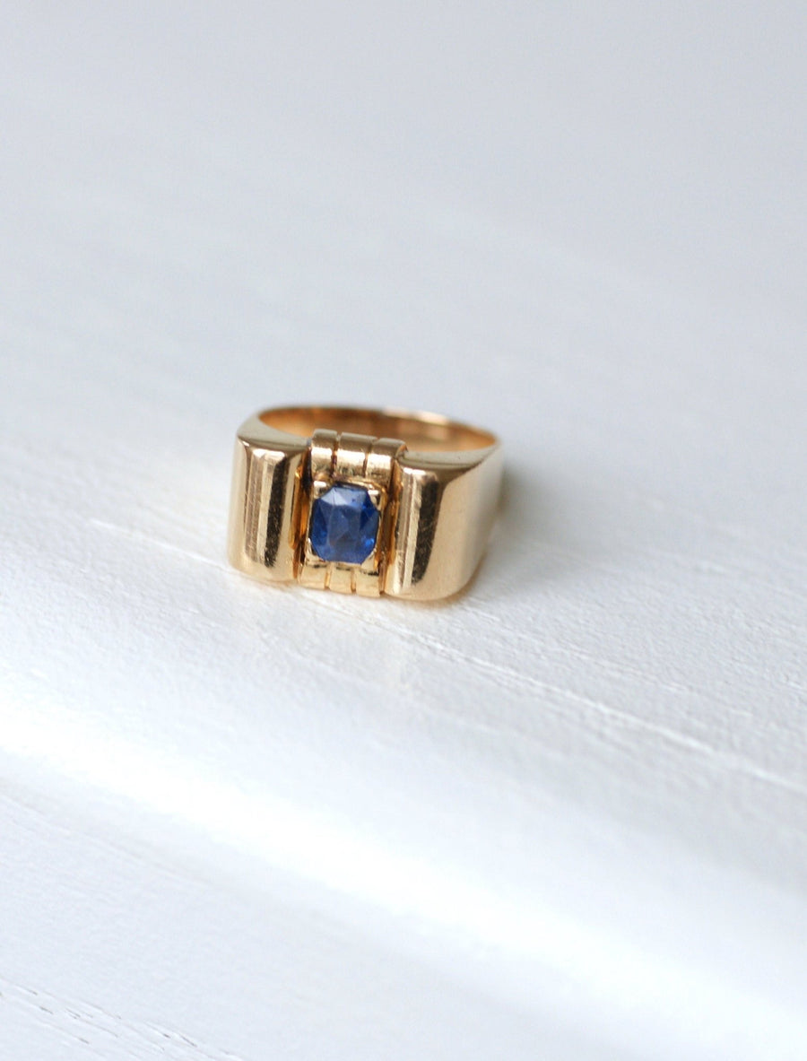 Gold and sapphire tank ring - Penelope Gallery