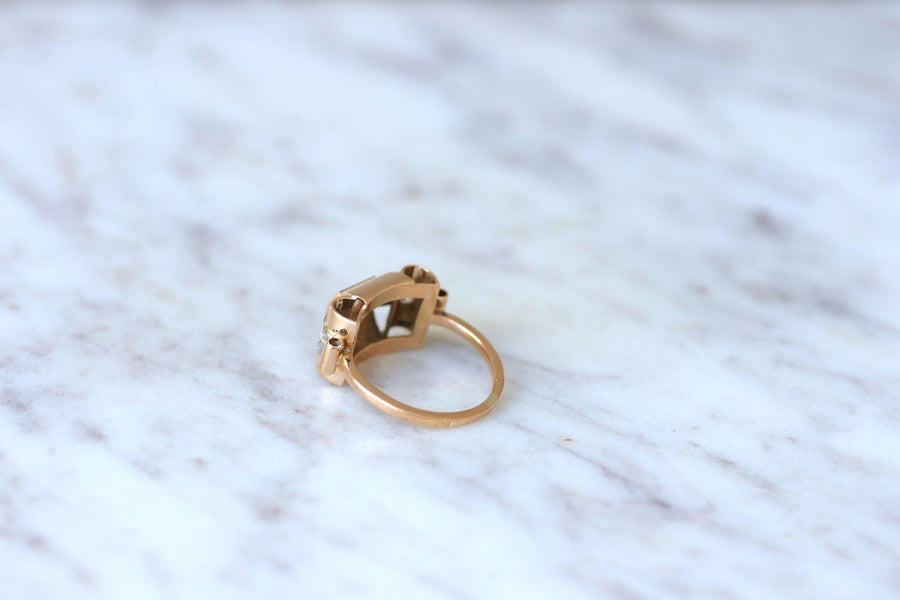 Rose gold, platinum and diamond tank ring - Penelope Gallery