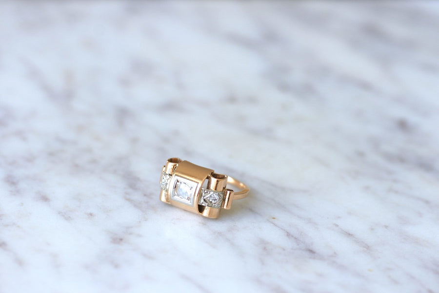 Rose gold, platinum and diamond tank ring - Penelope Gallery