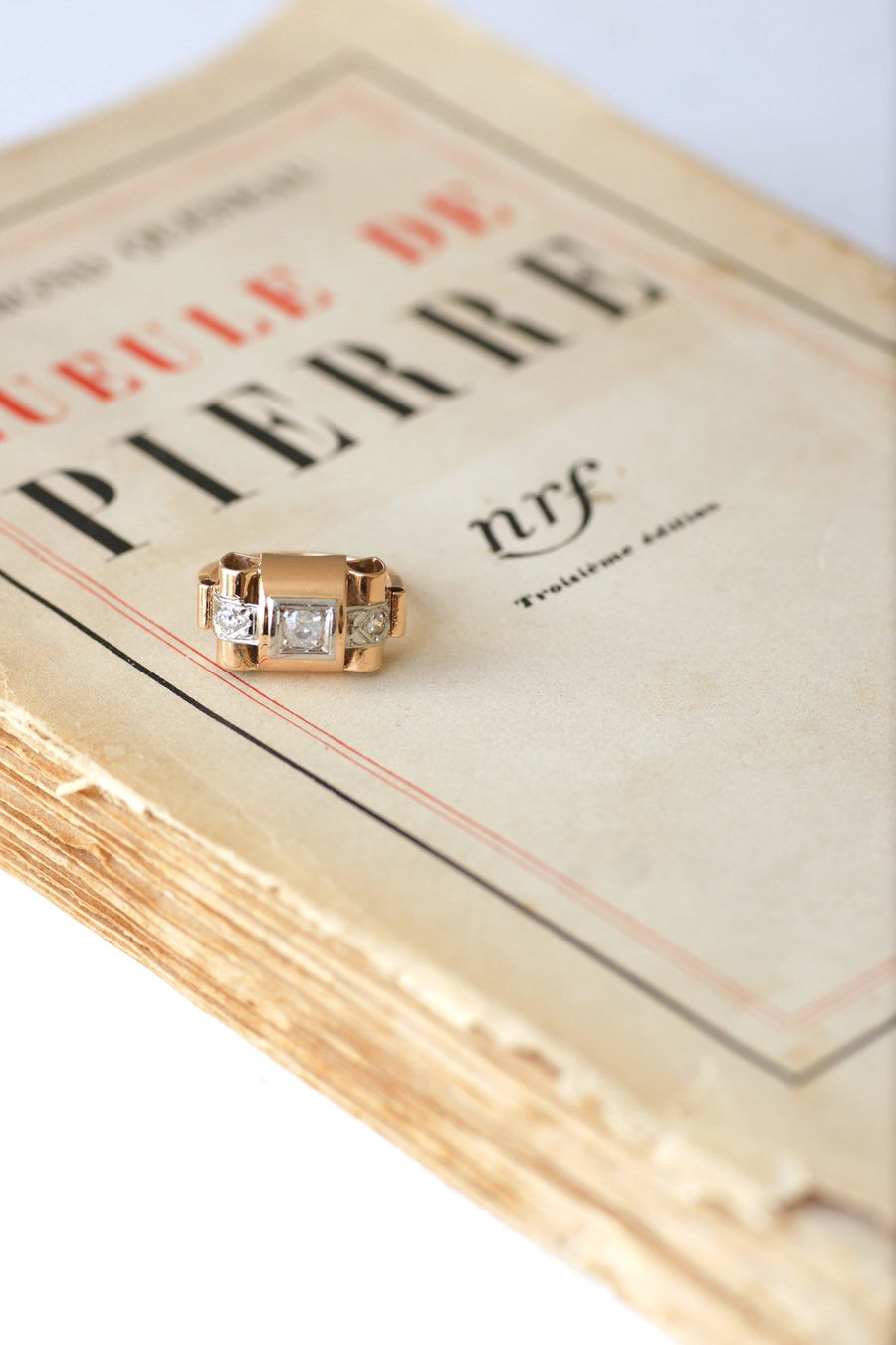 Rose gold, platinum and diamond tank ring - Penelope Gallery