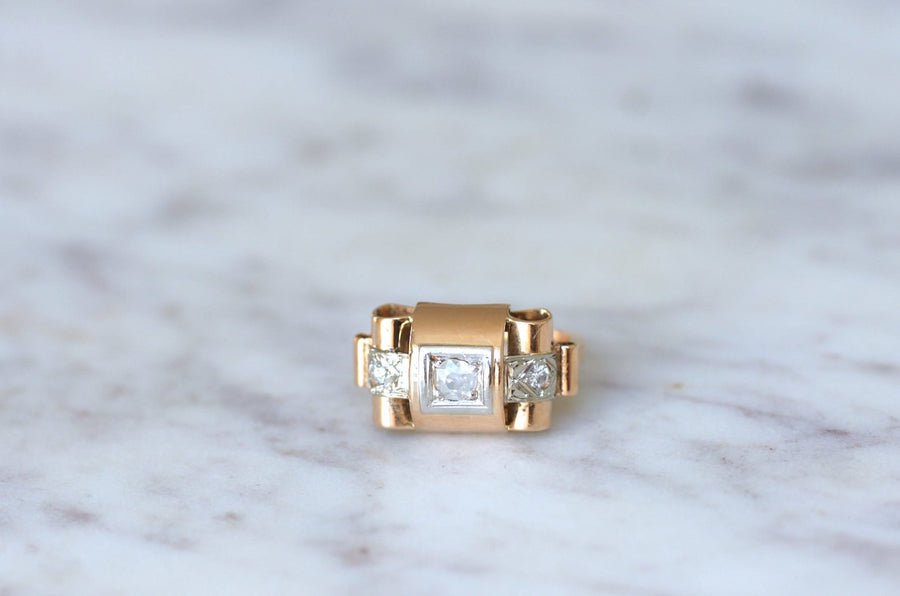 Rose gold, platinum and diamond tank ring - Penelope Gallery