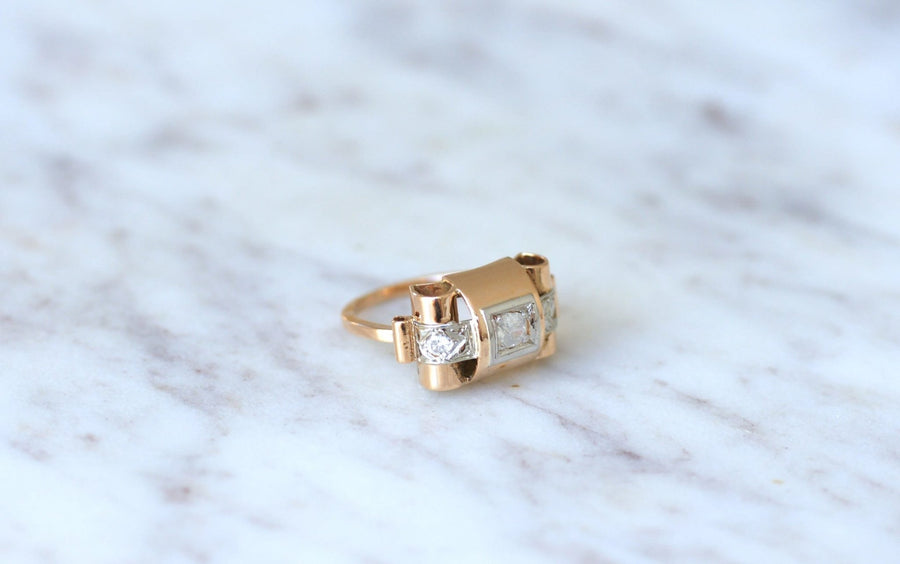 Rose gold, platinum and diamond tank ring - Penelope Gallery