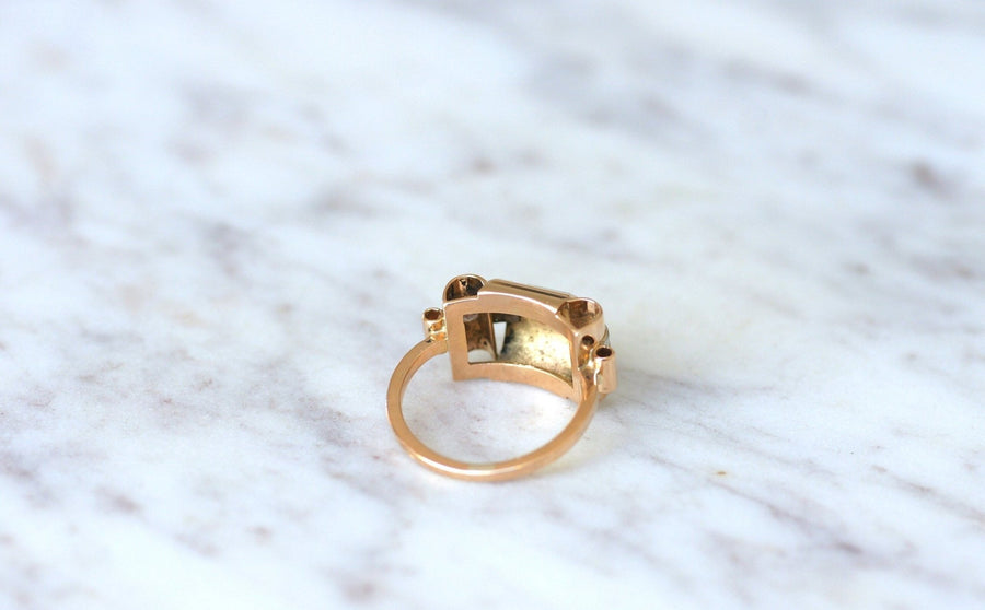 Rose gold, platinum and diamond tank ring - Penelope Gallery