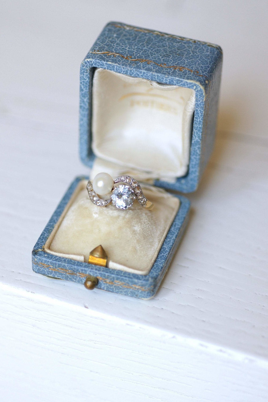 Antique aquamarine, pearl and diamond ring - Penelope Gallery