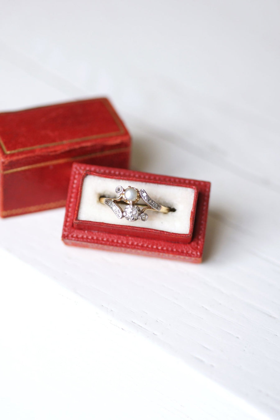 Antique pearl and diamond ring on gold - Penelope Gallery