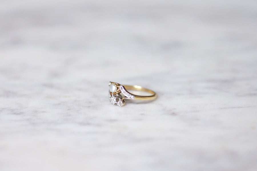 Antique pearl and diamond ring on gold - Penelope Gallery