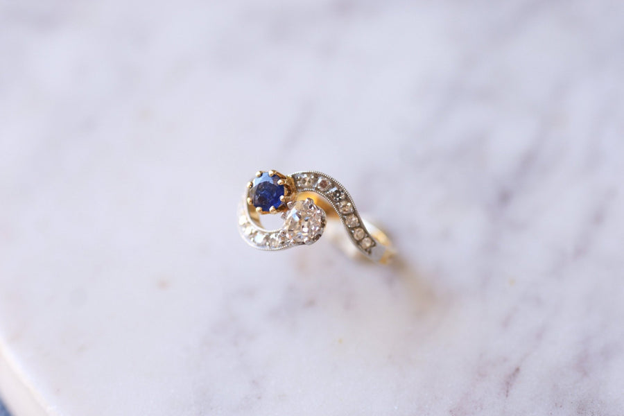 Belle Epoque sapphire and diamonds ring on gold - Galerie Pénélope