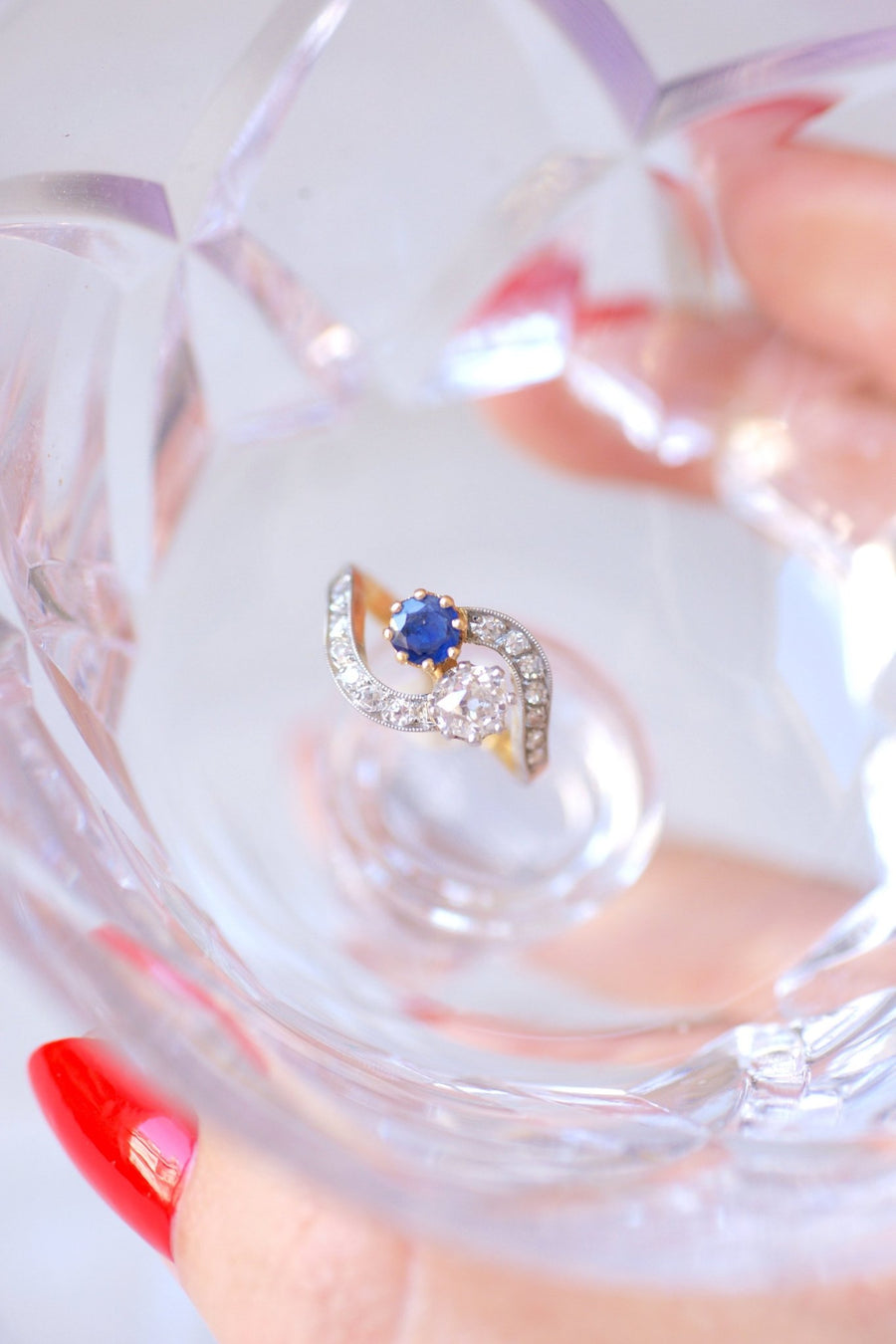 Belle Epoque sapphire and diamonds ring on gold - Galerie Pénélope
