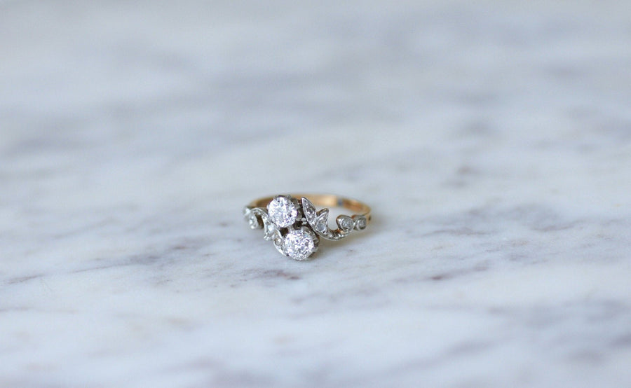 You and Me ring in rose gold, platinum, and diamonds - Penelope Gallery