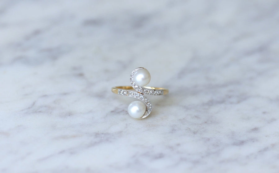 Toi et Moi ring, pearls and diamonds - Galerie Pénélope