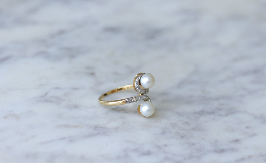 Toi et Moi ring, pearls and diamonds - Galerie Pénélope