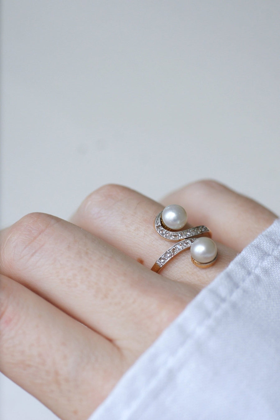 Toi et Moi ring, pearls and diamonds - Galerie Pénélope