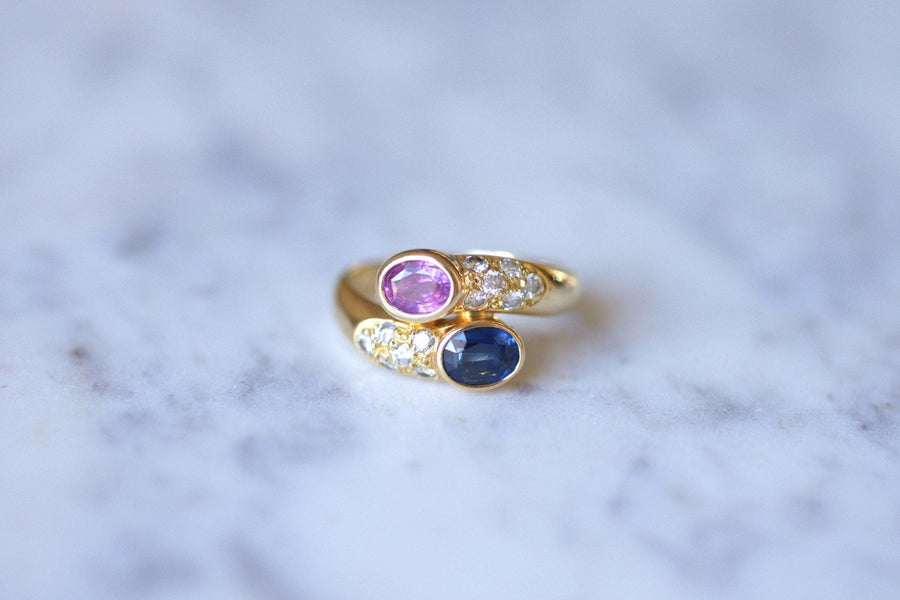 Vintage gold, sapphire, ruby and diamonds ring - Galerie Pénélope