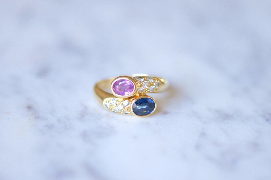 Vintage gold, sapphire, ruby and diamonds ring - Galerie Pénélope