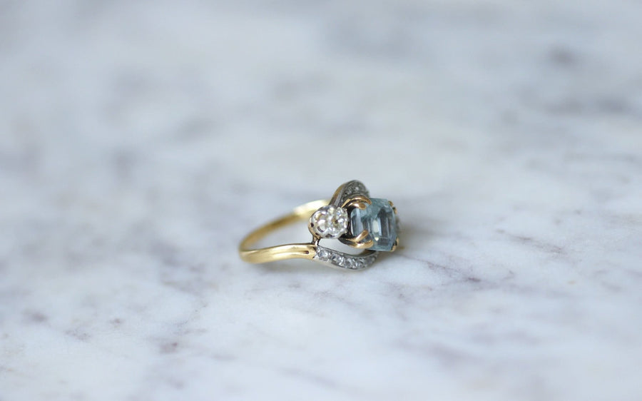 Toi & Moi diamond and aquamarine ring - Penelope Gallery