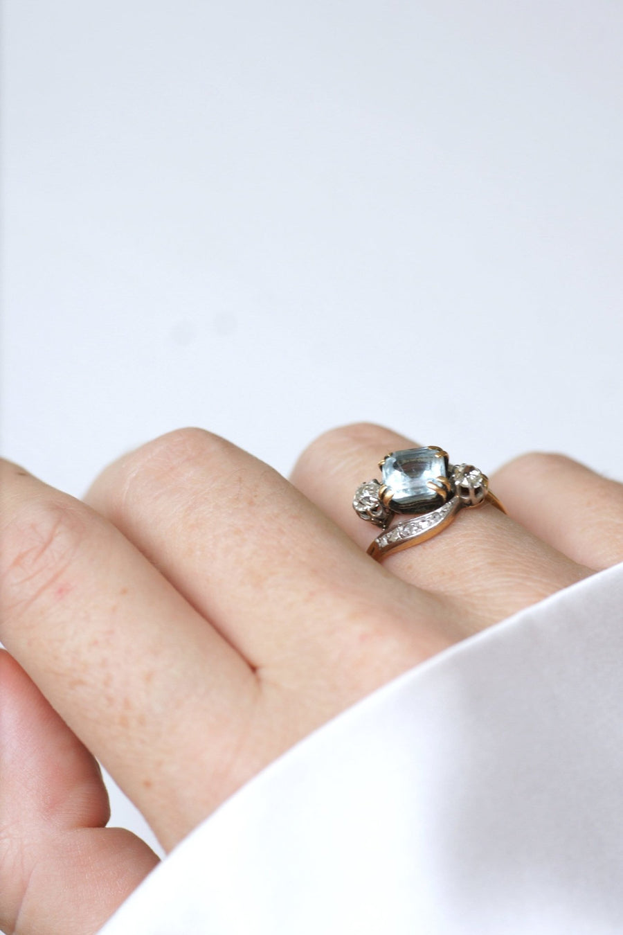 Toi & Moi diamond and aquamarine ring - Penelope Gallery