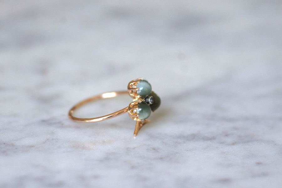 Chrysoberyl cat's eye clover ring with diamonds - Penelope Gallery