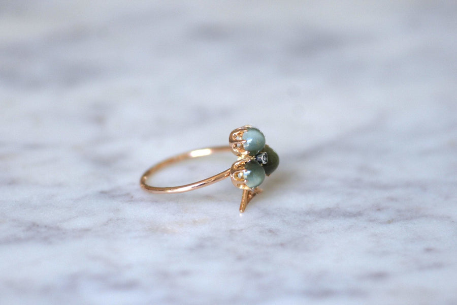 Chrysoberyl cat's eye clover ring with diamonds - Penelope Gallery