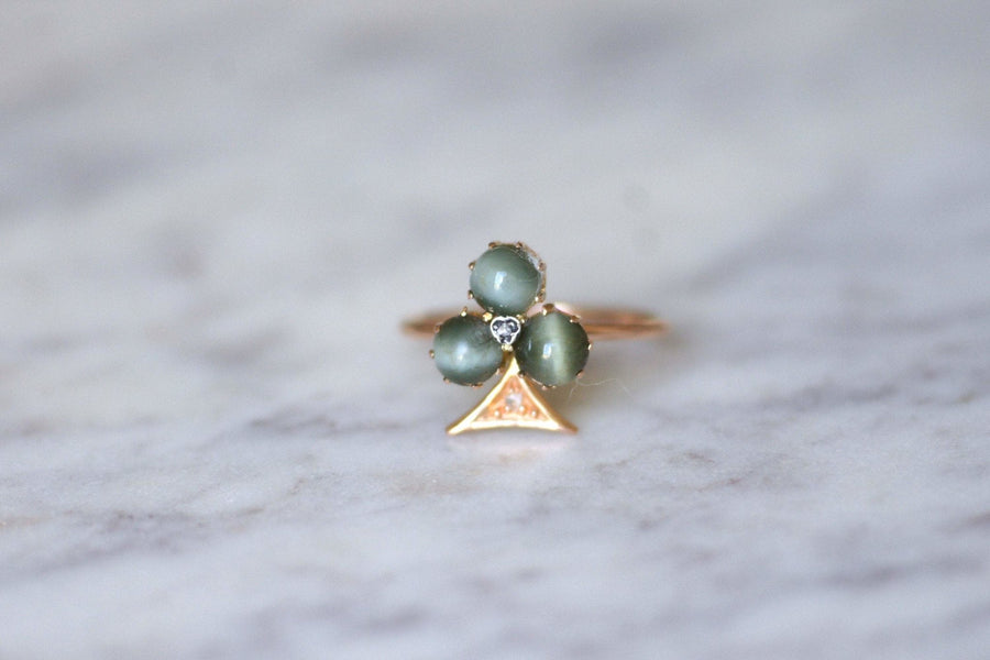 Chrysoberyl cat's eye clover ring with diamonds - Penelope Gallery