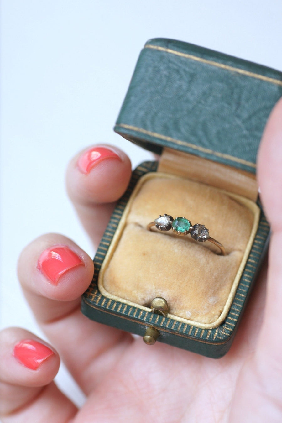 Emerald and diamond trilogy ring - Penelope Gallery