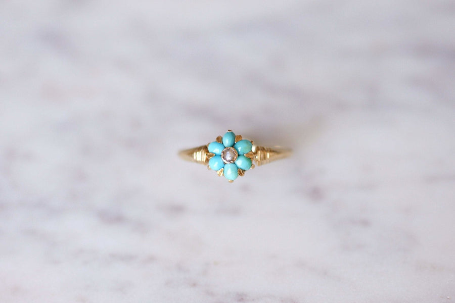 Antique turquoise and gold flower Victorian ring - Galerie Pénélope