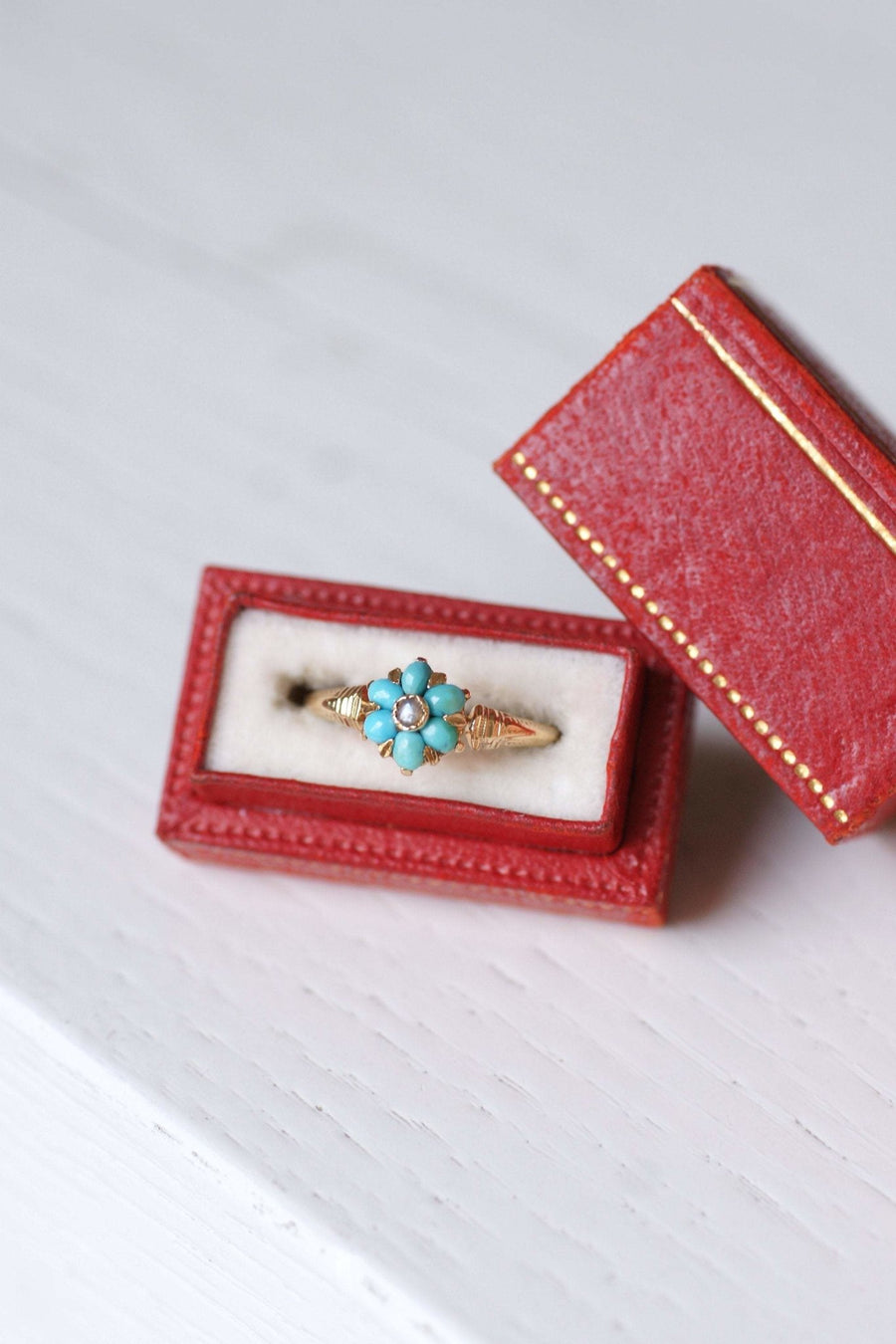 Antique turquoise and gold flower Victorian ring - Galerie Pénélope