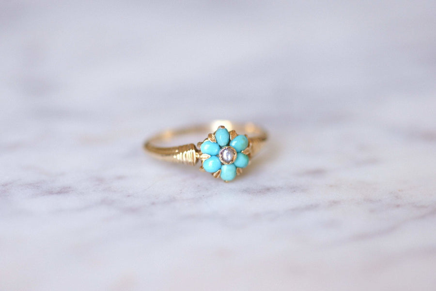 Antique turquoise and gold flower Victorian ring - Galerie Pénélope