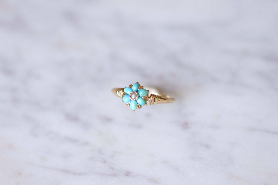 Antique turquoise and gold flower Victorian ring - Galerie Pénélope